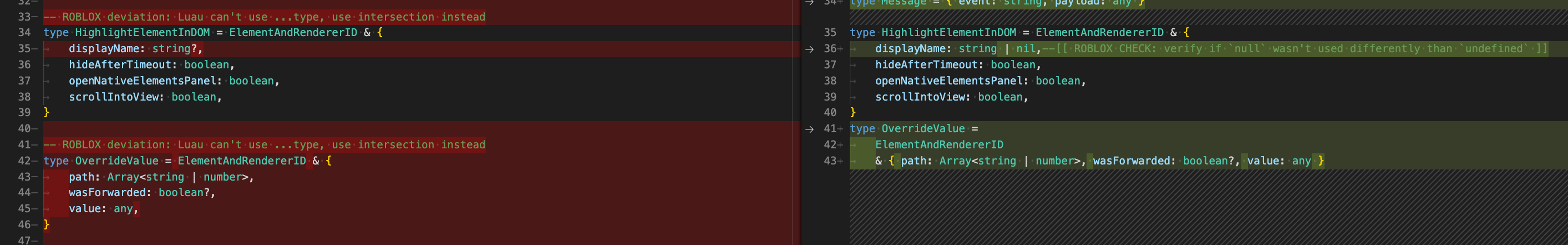Spread type diff